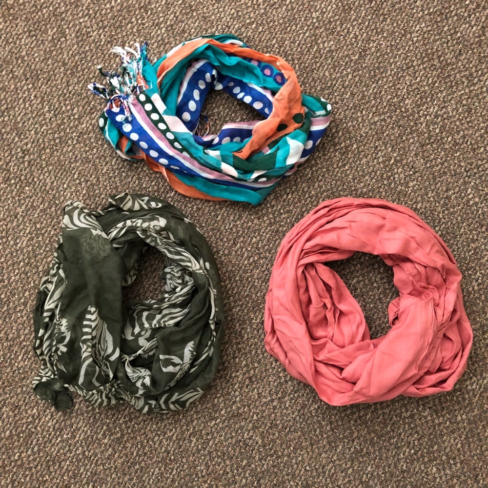 Scarf trio (pink is an infinity scarf)